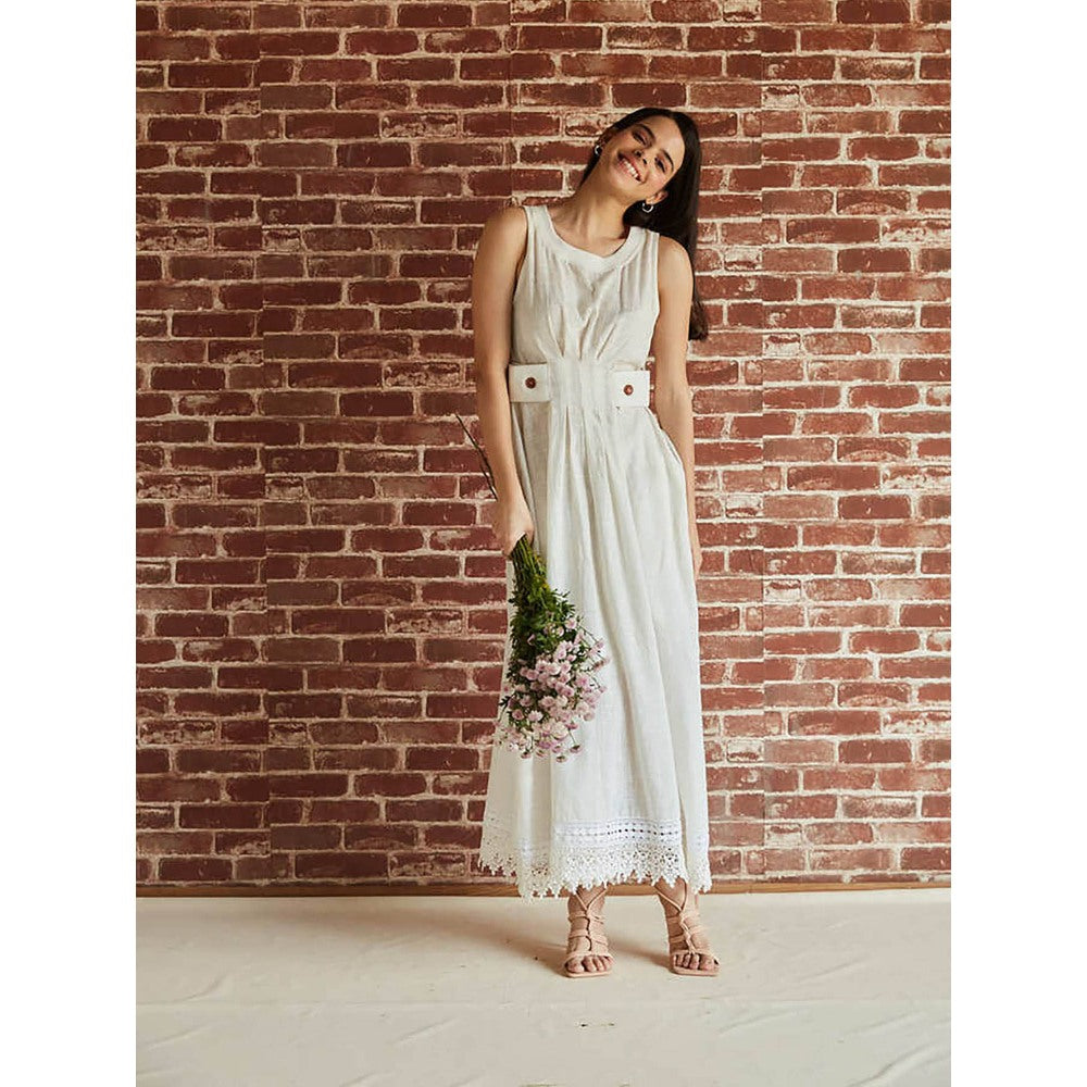 Pinnacle By Shruti Sancheti White Cotton Sleeveless Dress with Rib Details