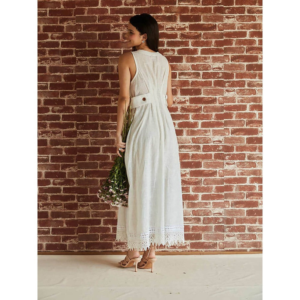 Pinnacle By Shruti Sancheti White Cotton Sleeveless Dress with Rib Details