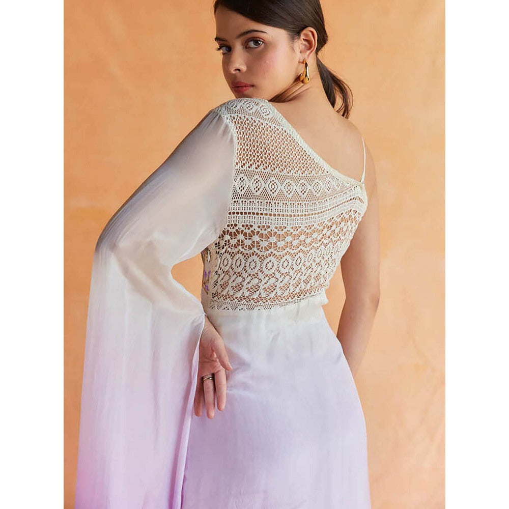 Pinnacle By Shruti Sancheti White With Pink Ombre One Shoulder Asymmetrical Embroidered Dress