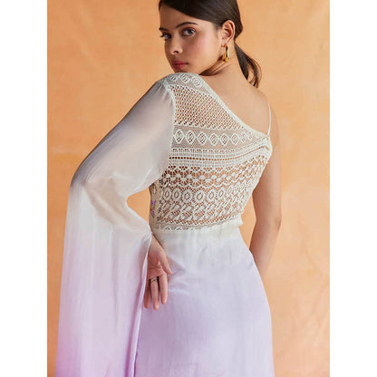 Pinnacle By Shruti Sancheti White With Pink Ombre One Shoulder Asymmetrical Embroidered Dress
