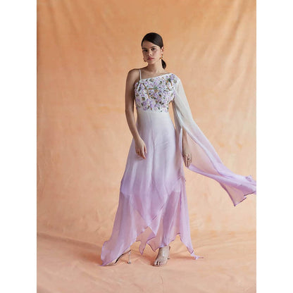 Pinnacle By Shruti Sancheti White With Pink Ombre One Shoulder Asymmetrical Embroidered Dress