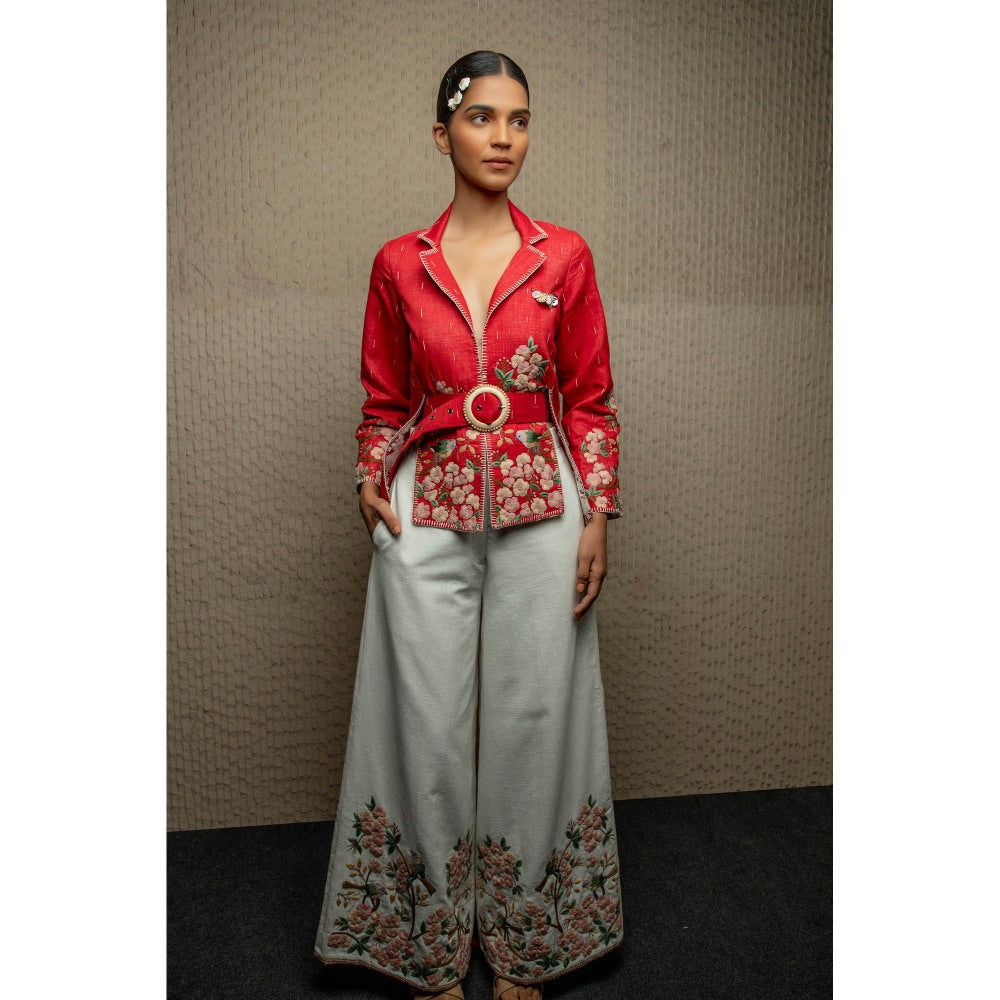 Pinnacle By Shruti Sancheti White Cotton Floral Embroidered Palazzo Pants