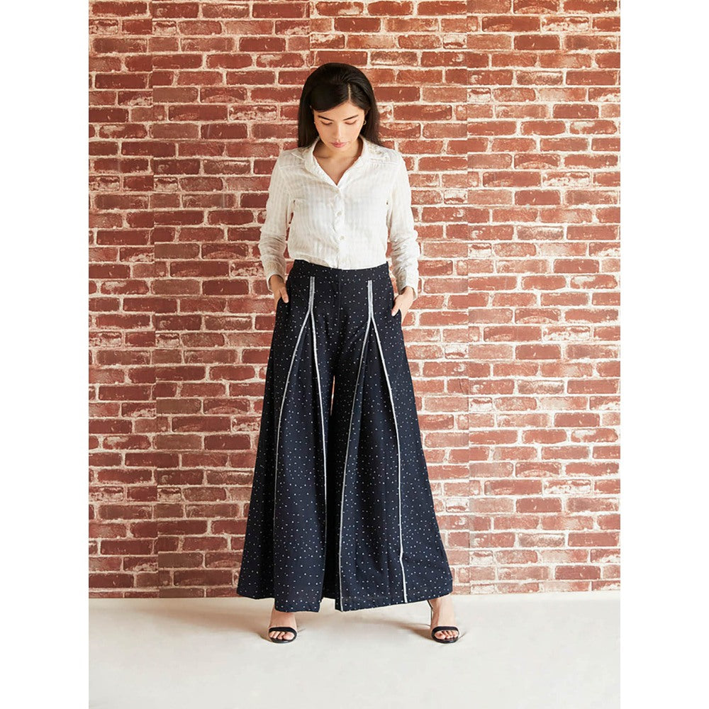 Pinnacle By Shruti Sancheti Black Box Pleated Printed Palazzo Pants with Embroidery