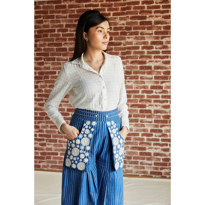 Pinnacle By Shruti Sancheti White Cotton Embroidered Collar Shirt