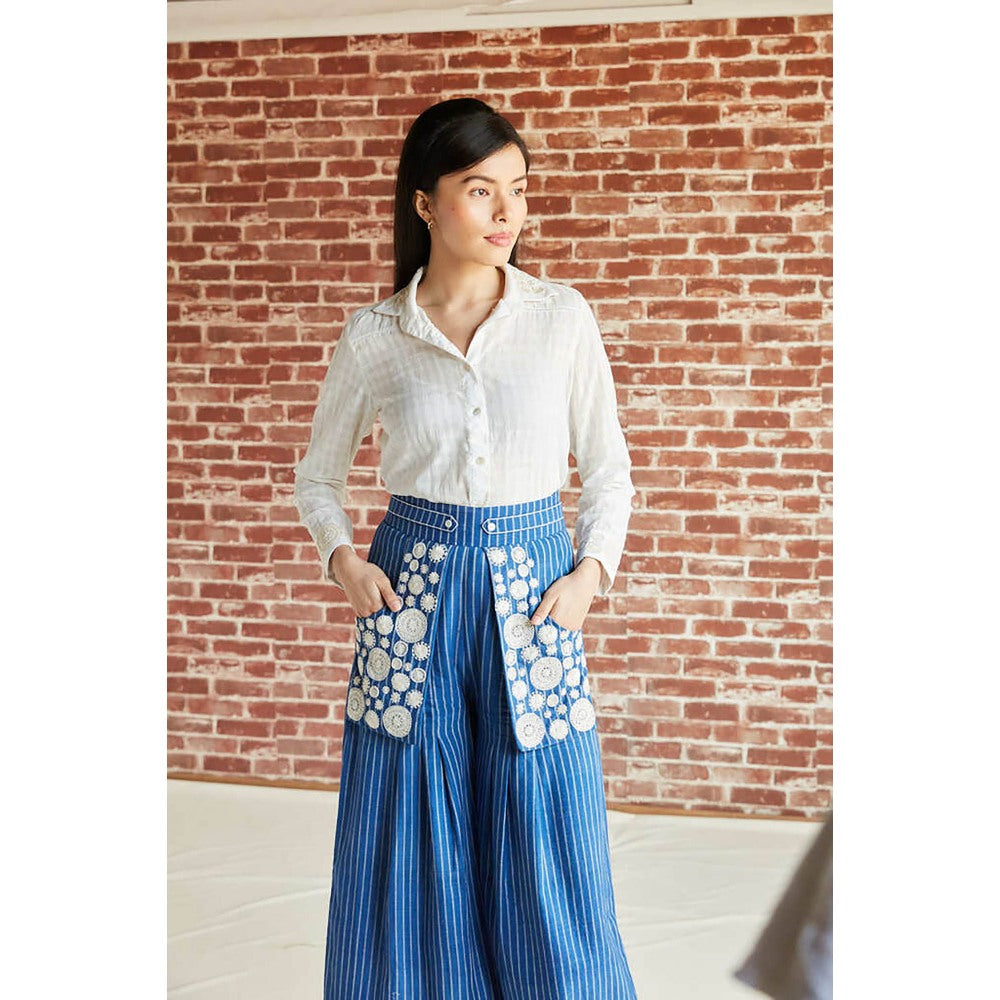 Pinnacle By Shruti Sancheti White Cotton Embroidered Collar Shirt