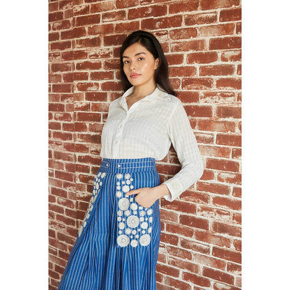 Pinnacle By Shruti Sancheti White Cotton Embroidered Collar Shirt