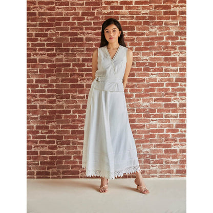 Pinnacle By Shruti Sancheti White Cotton Overlapping Sleeveless Top With Belt (Set of 2)