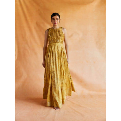 Pinnacle By Shruti Sancheti Yellow Gold Printed and Embroidered Maxi