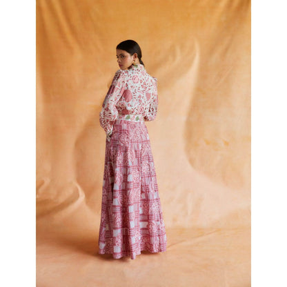 Pinnacle By Shruti Sancheti Pink On White Printed and Embroidered Shirt with Skirt (Set of 2)