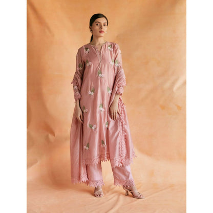 Pinnacle By Shruti Sancheti Pink Silk Embroidered Kurta with Pant and Dupatta (Set of 3)
