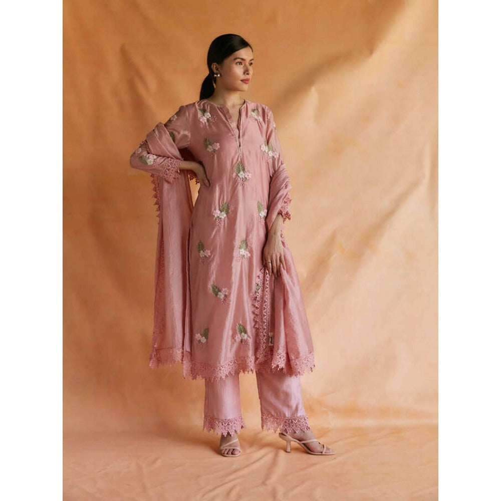 Pinnacle By Shruti Sancheti Pink Silk Embroidered Kurta with Pant and Dupatta (Set of 3)