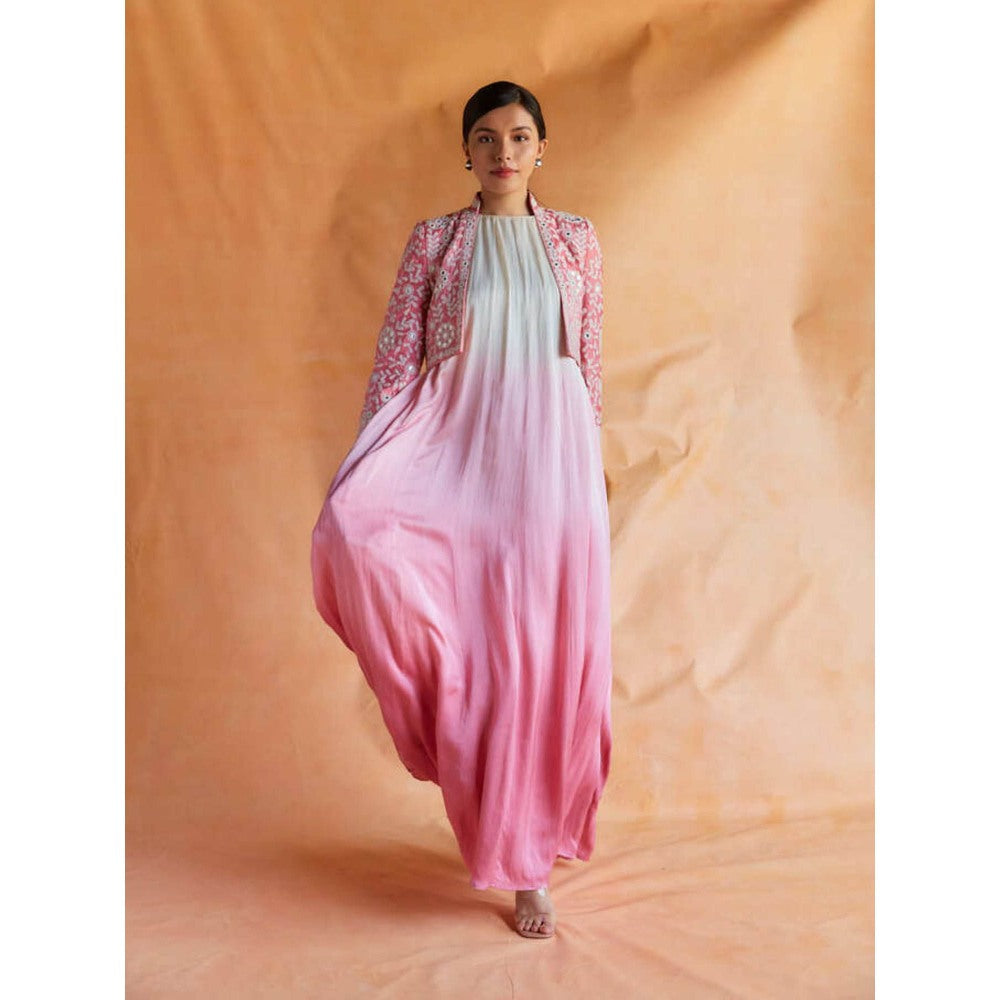 Pinnacle By Shruti Sancheti Pink and White Ombre Maxi with Embroidered Jacket (Set of 2)