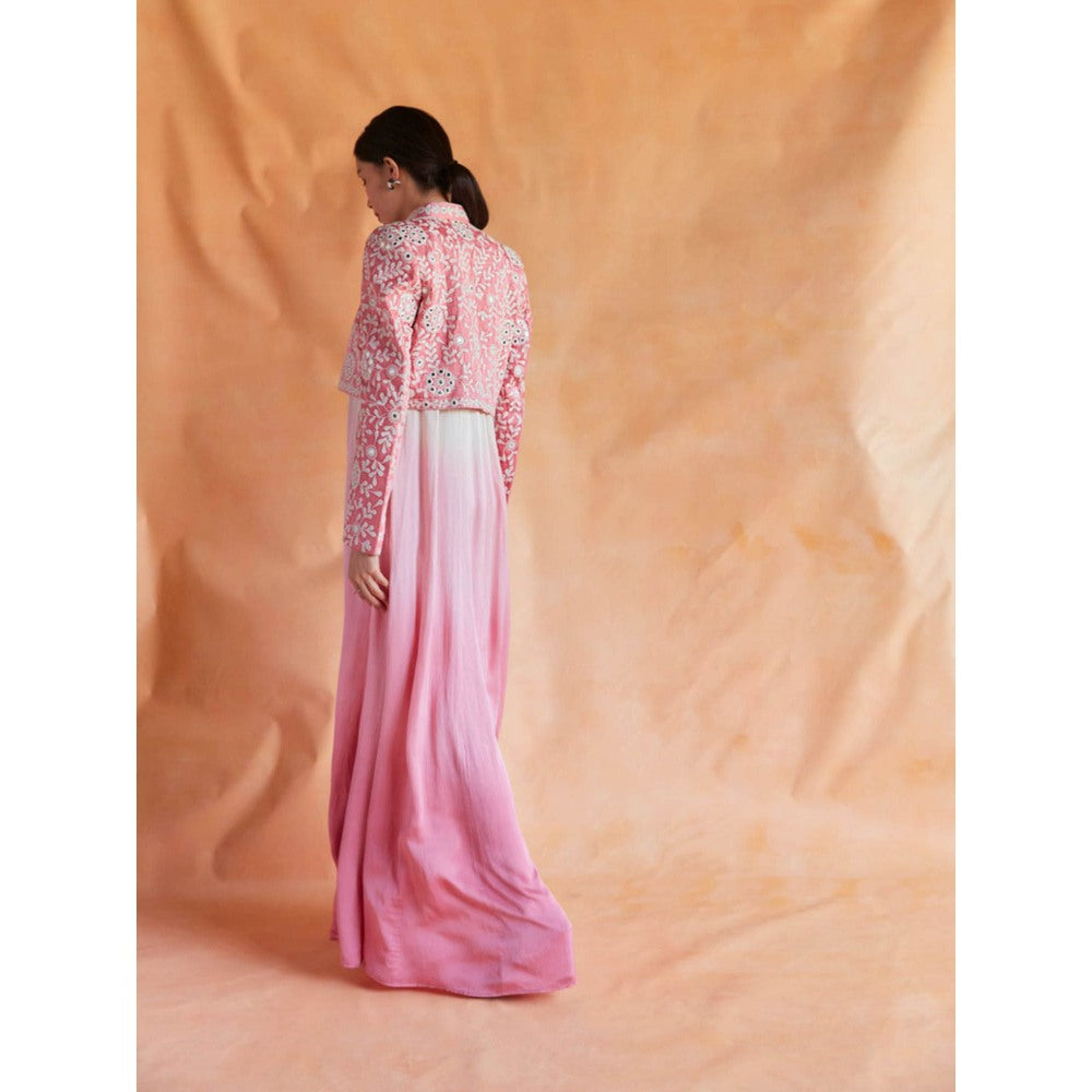 Pinnacle By Shruti Sancheti Pink and White Ombre Maxi with Embroidered Jacket (Set of 2)