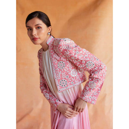 Pinnacle By Shruti Sancheti Pink and White Ombre Maxi with Embroidered Jacket (Set of 2)