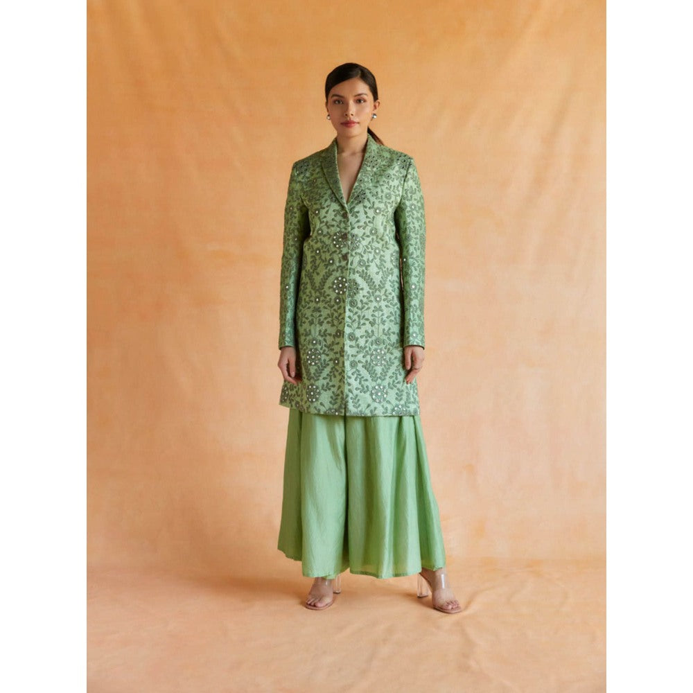 Pinnacle By Shruti Sancheti Green Mirror Embroidered Blazer with Palazzo (Set of 2)