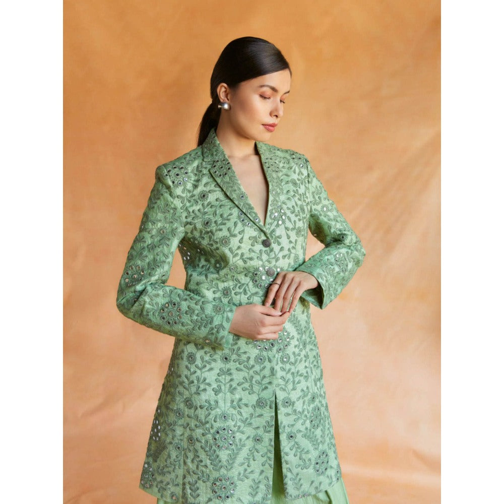 Pinnacle By Shruti Sancheti Green Mirror Embroidered Blazer with Palazzo (Set of 2)