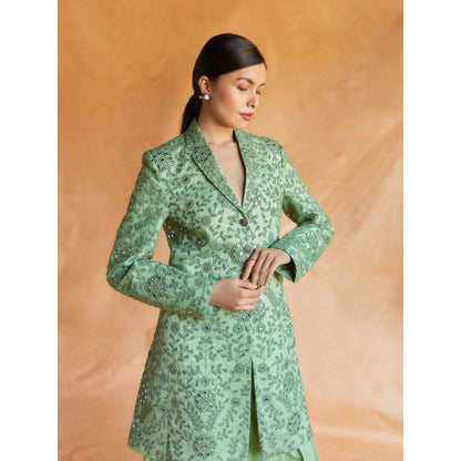 Pinnacle By Shruti Sancheti Green Mirror Embroidered Blazer with Palazzo (Set of 2)