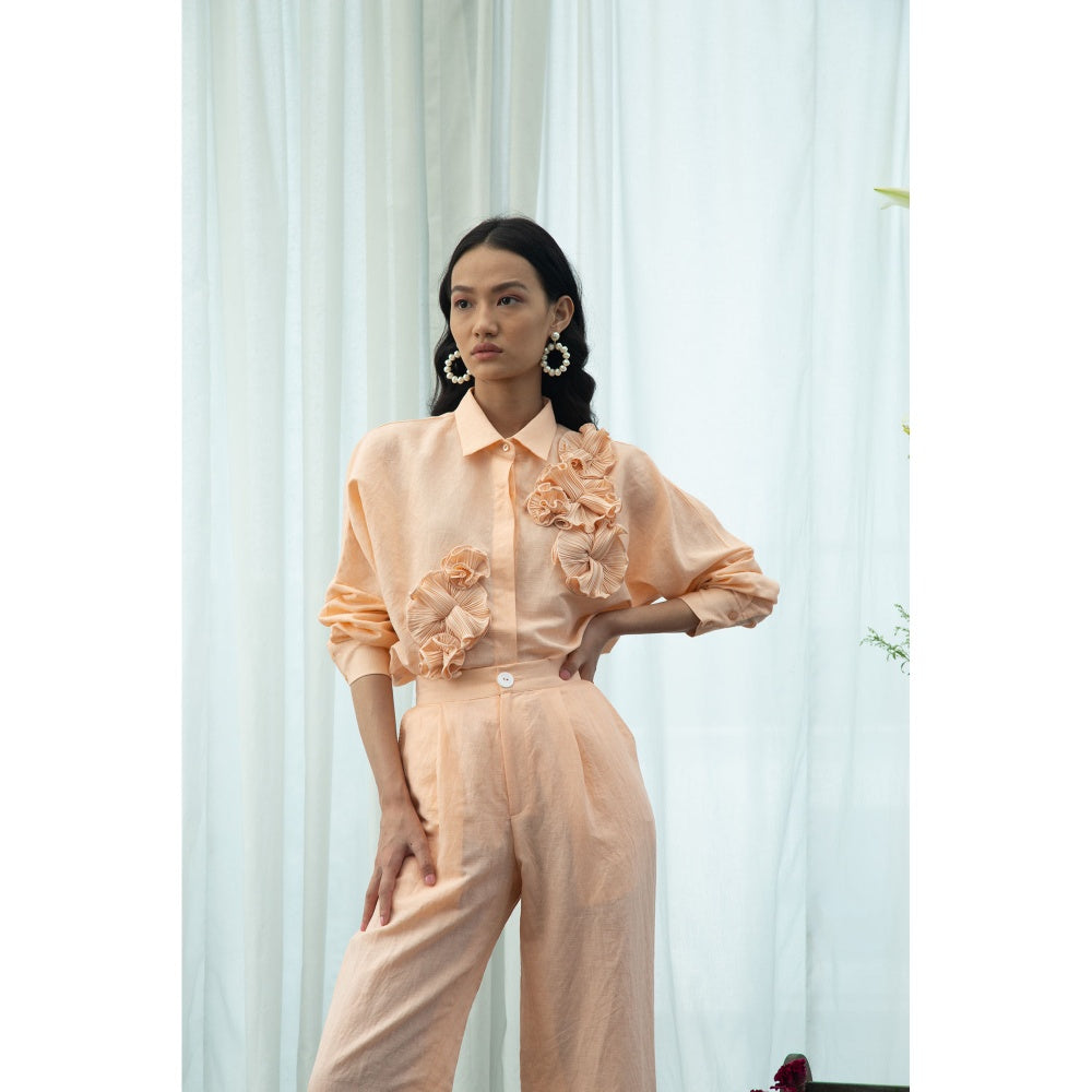 Pleats by Aruni Orange Flower Shirt and Pants Co-Ord (Set of 2)