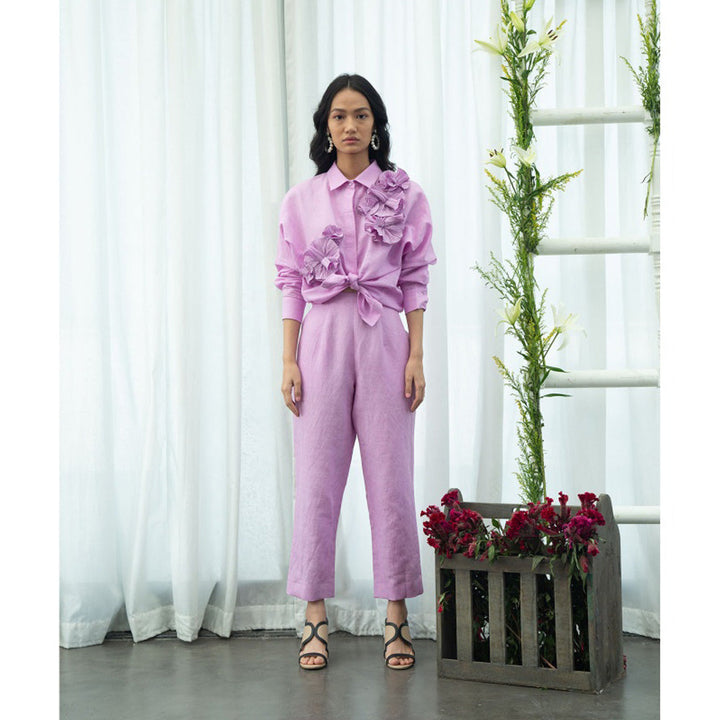 Pleats by Aruni Purple Flower Shirt and Pants Co-Ord (Set of 2)