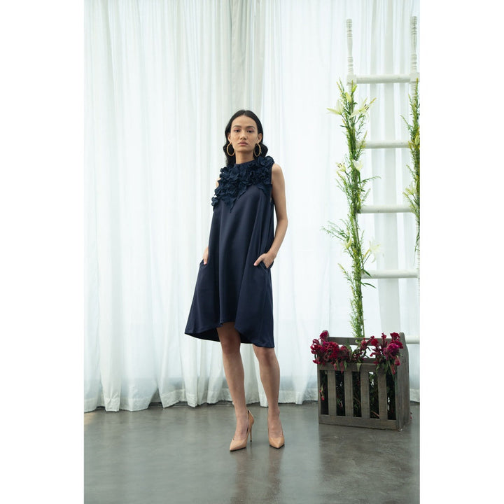 Pleats by Aruni Dark Blue Flower Dress