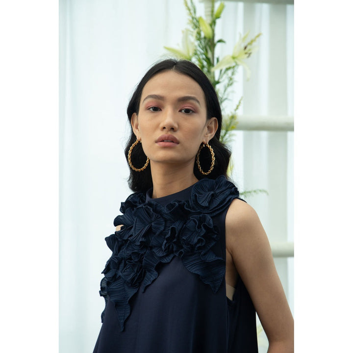 Pleats by Aruni Dark Blue Flower Dress