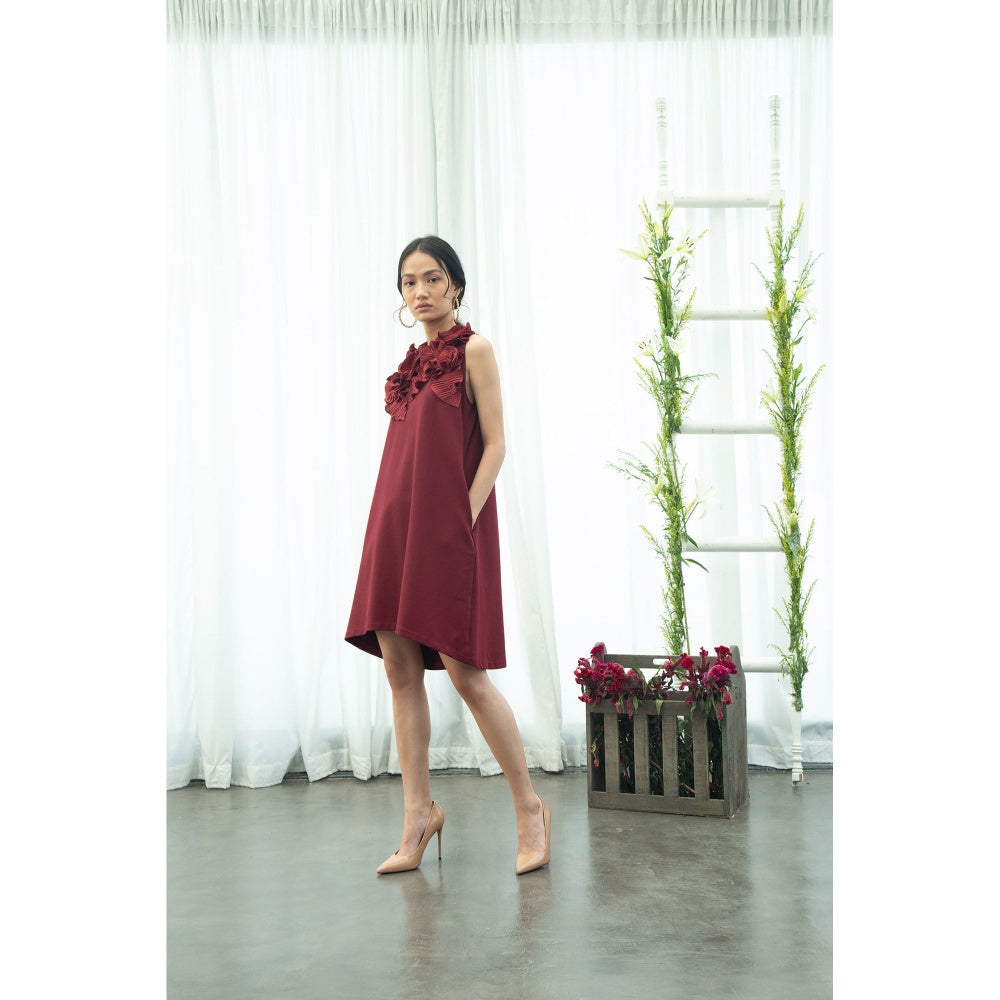 Pleats by Aruni Maroon Flower Dress