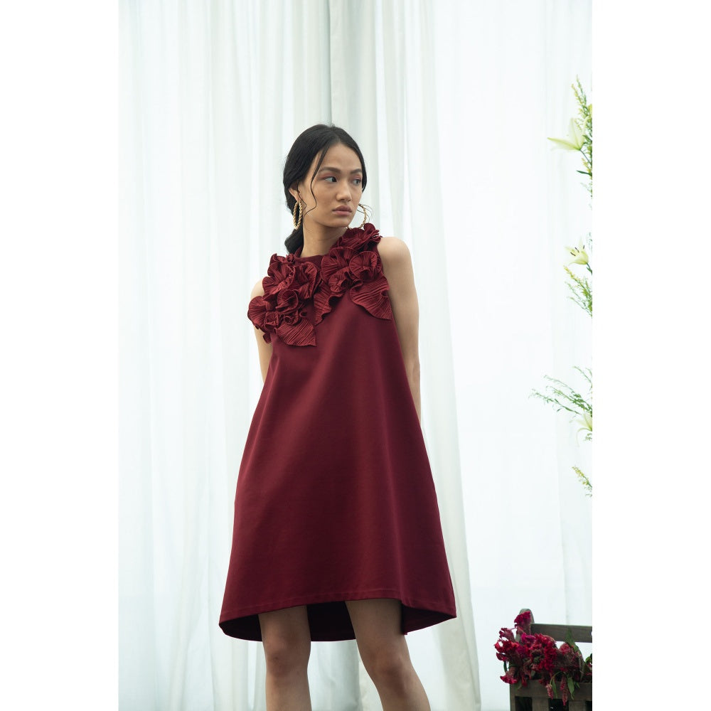 Pleats by Aruni Maroon Flower Dress