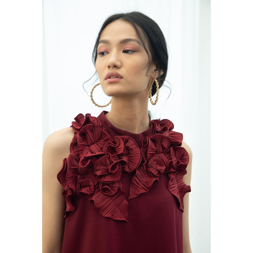 Pleats by Aruni Maroon Flower Dress