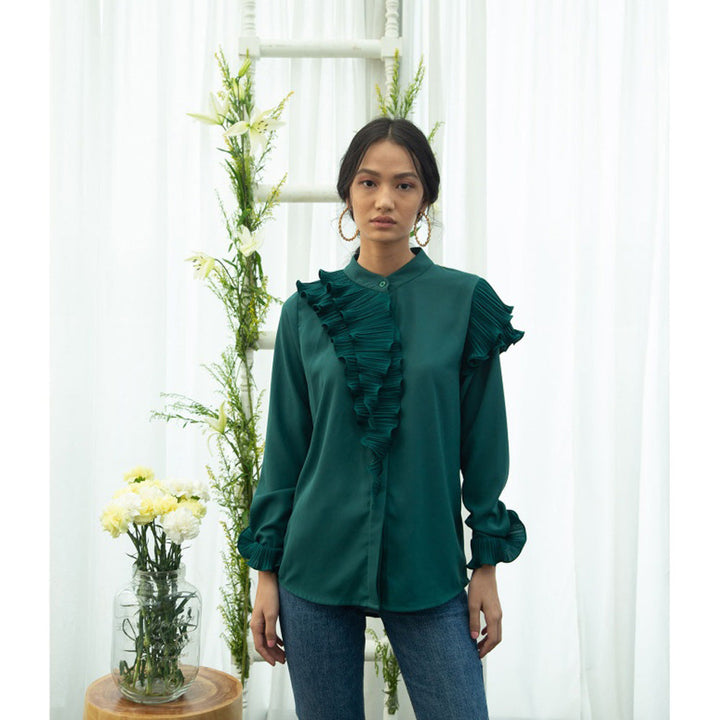 Pleats by Aruni Green Shirt with Pleated Details