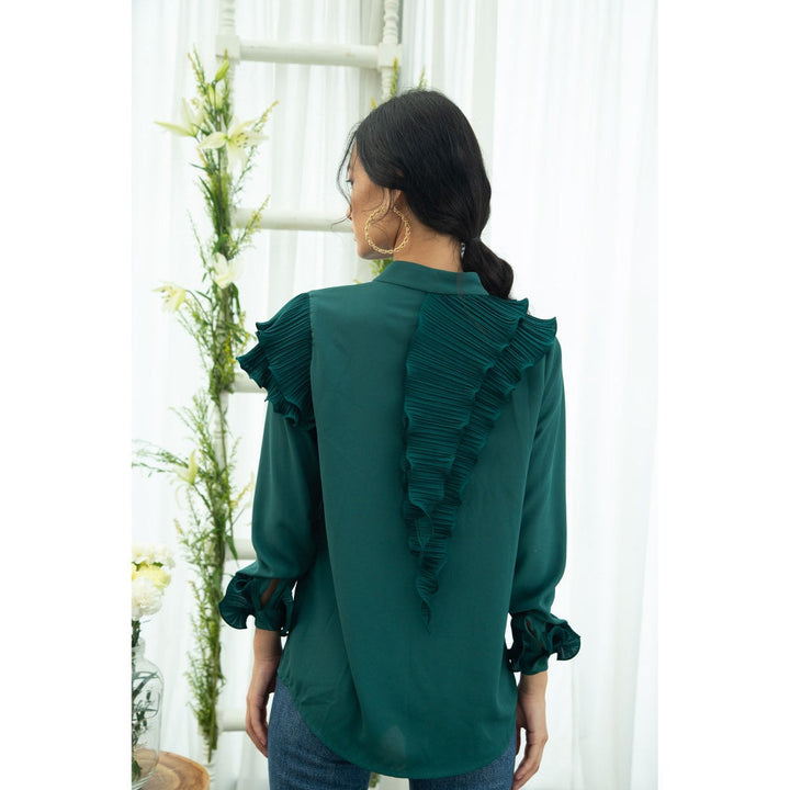 Pleats by Aruni Green Shirt with Pleated Details