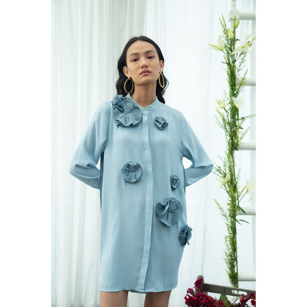 Pleats by Aruni Blue Flower Shirt Dress