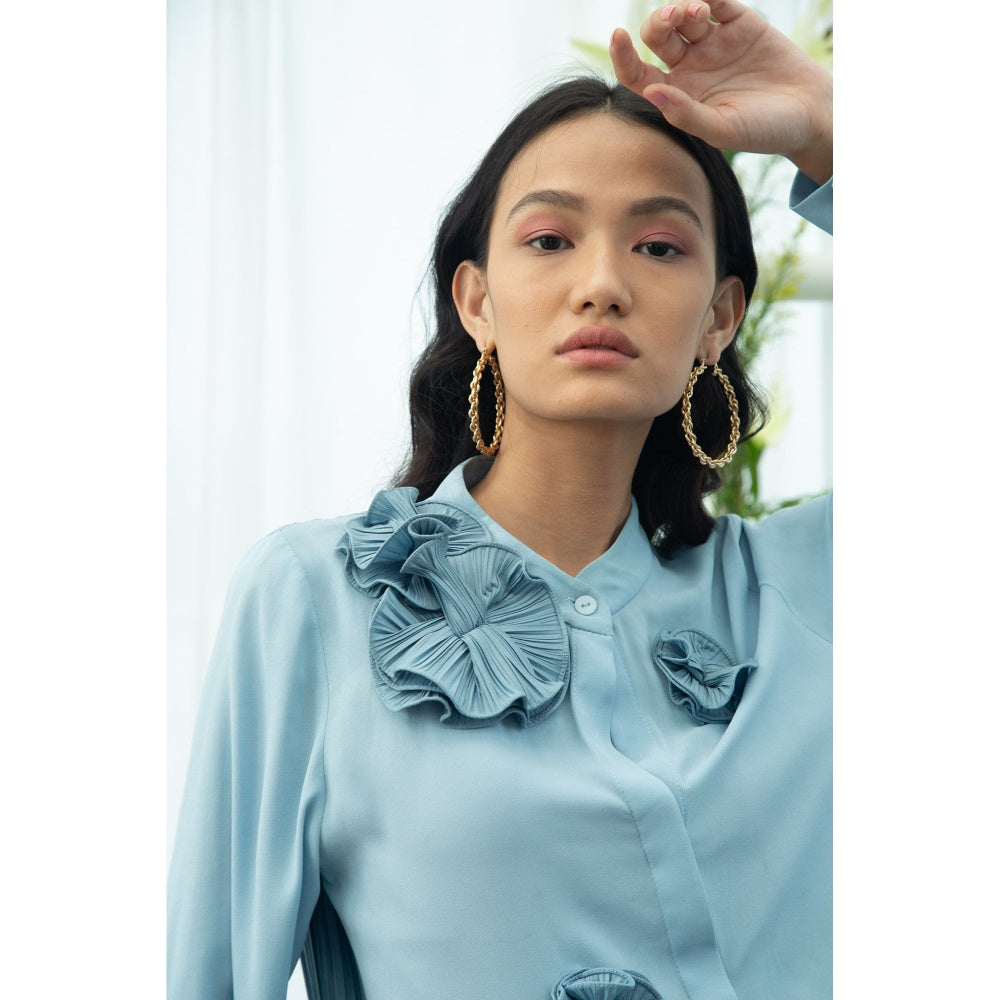 Pleats by Aruni Blue Flower Shirt Dress