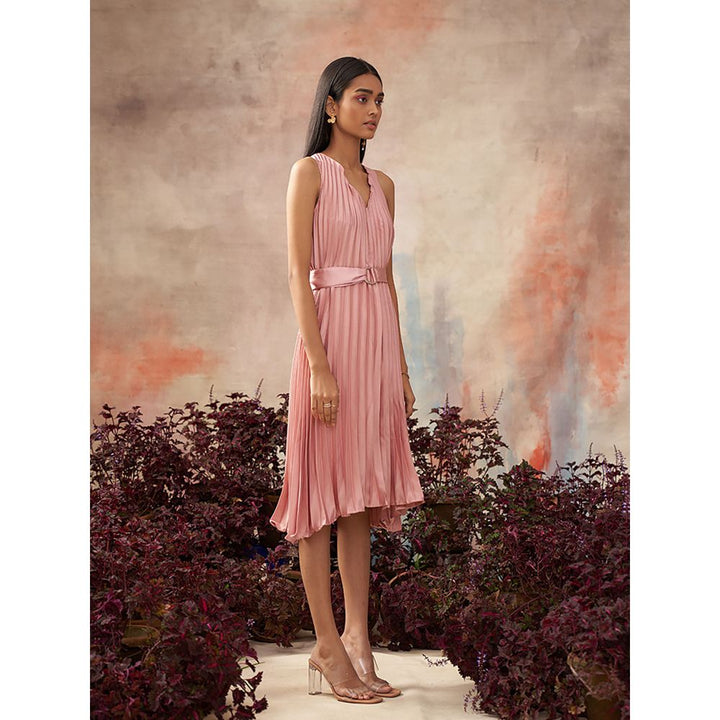 Pleats by Aruni Pink V Neck Pleated Dress