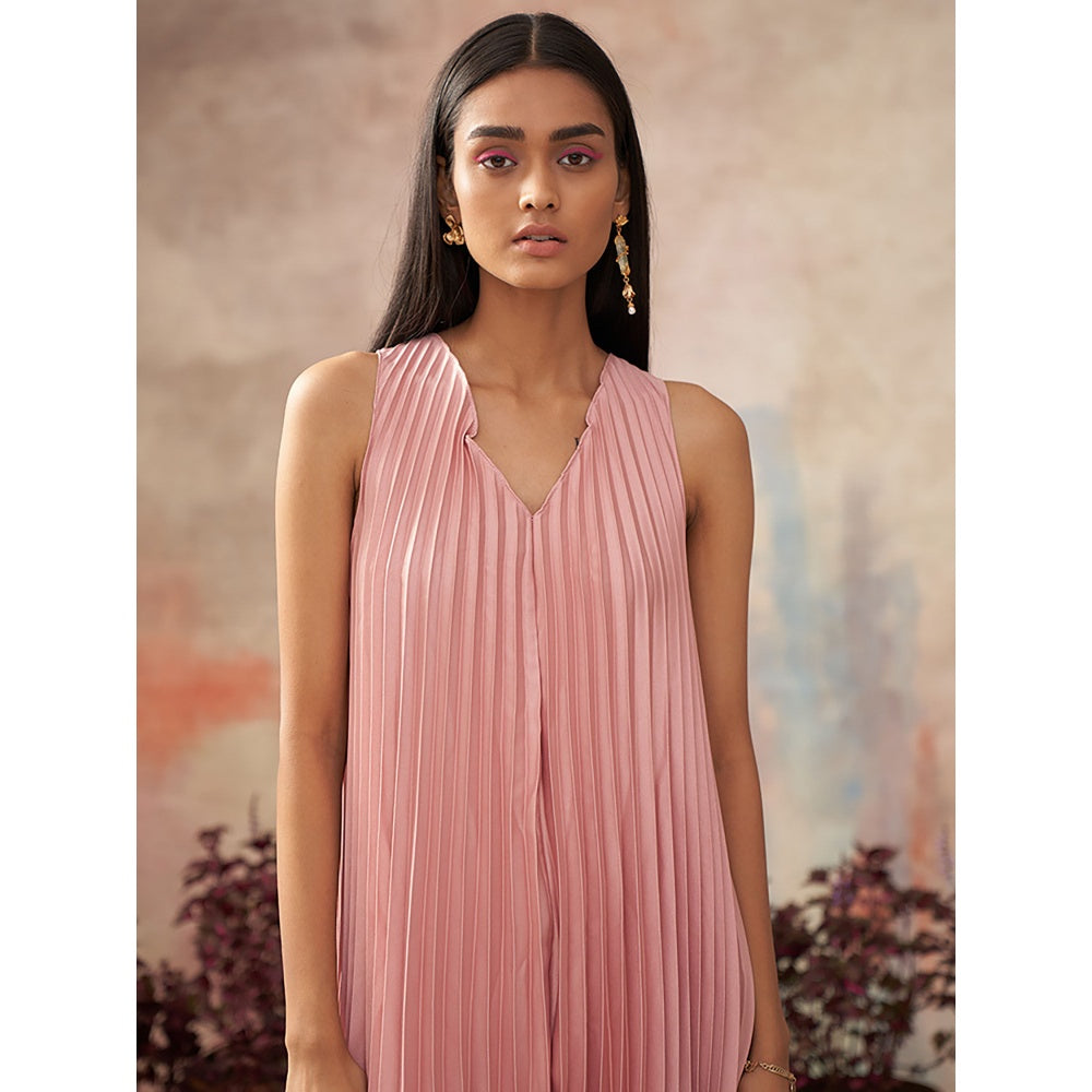 Pleats by Aruni Pink V Neck Pleated Dress