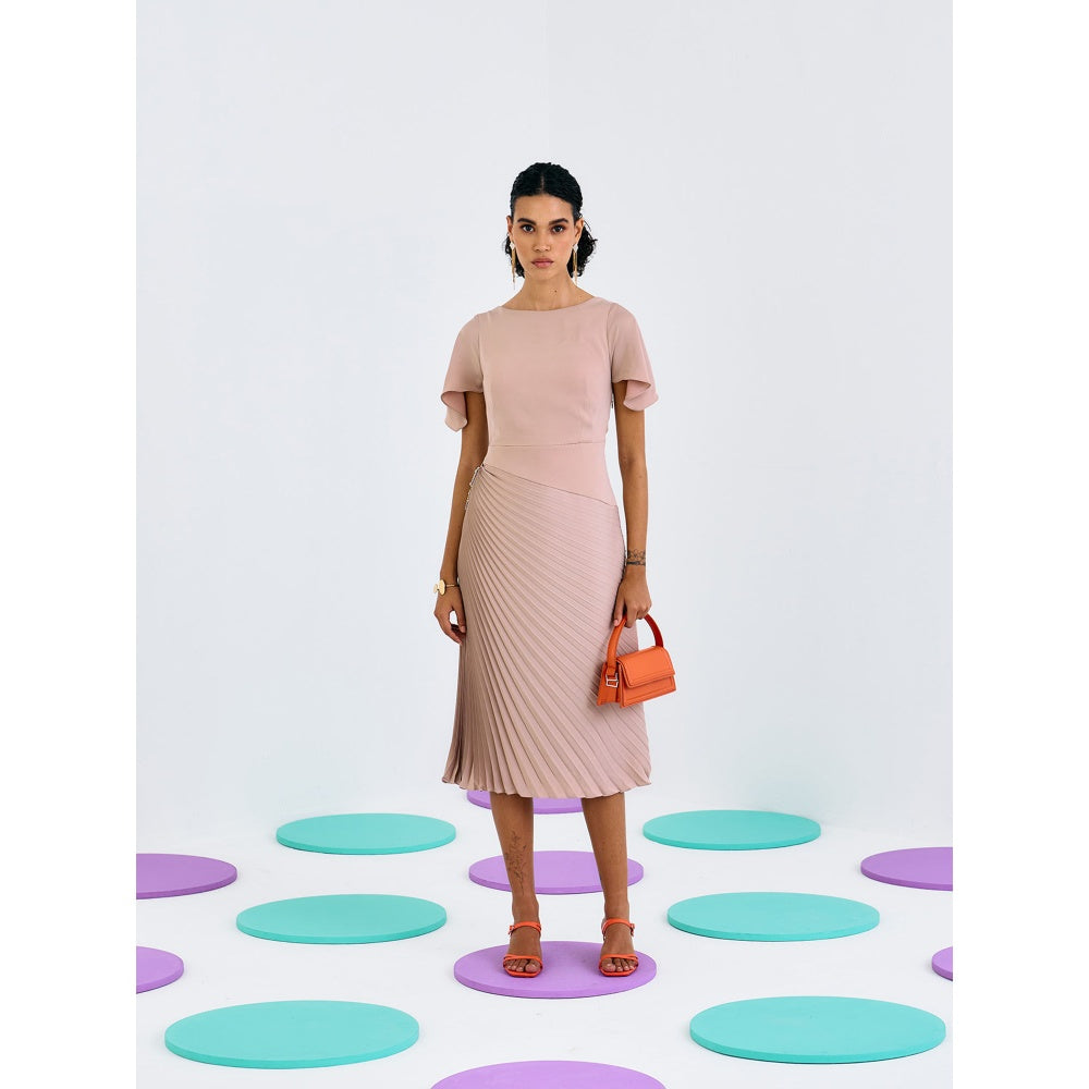 Pleats by Aruni Beige Timeless Pleated Dress