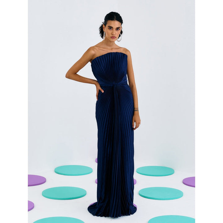 Pleats by Aruni Blue Pleated Tube Gown