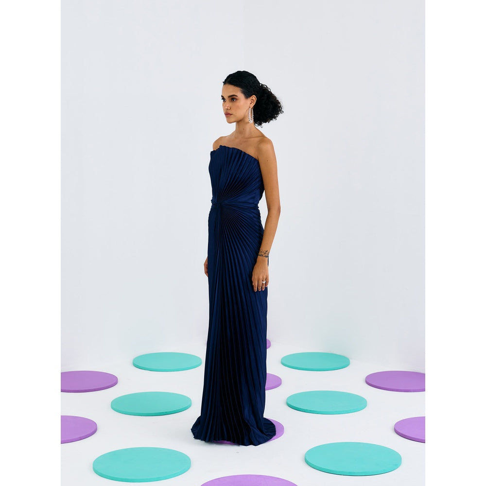 Pleats by Aruni Blue Pleated Tube Gown