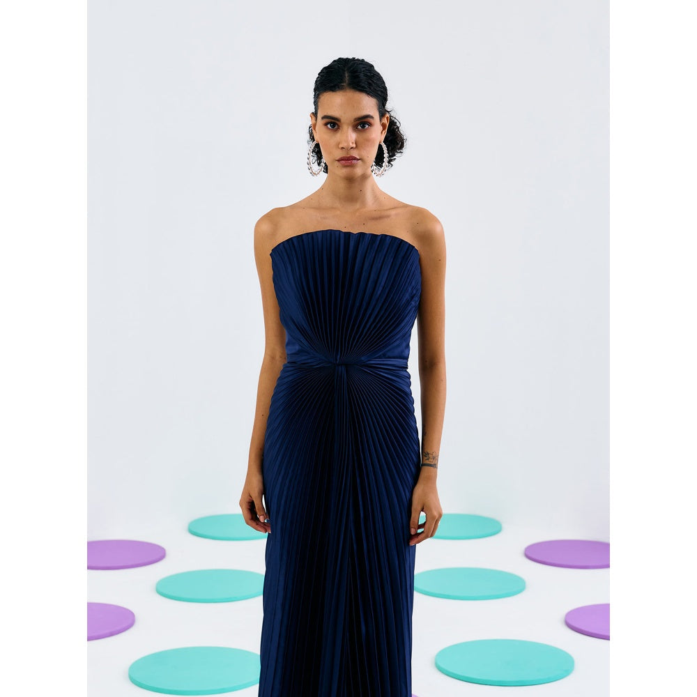 Pleats by Aruni Blue Pleated Tube Gown