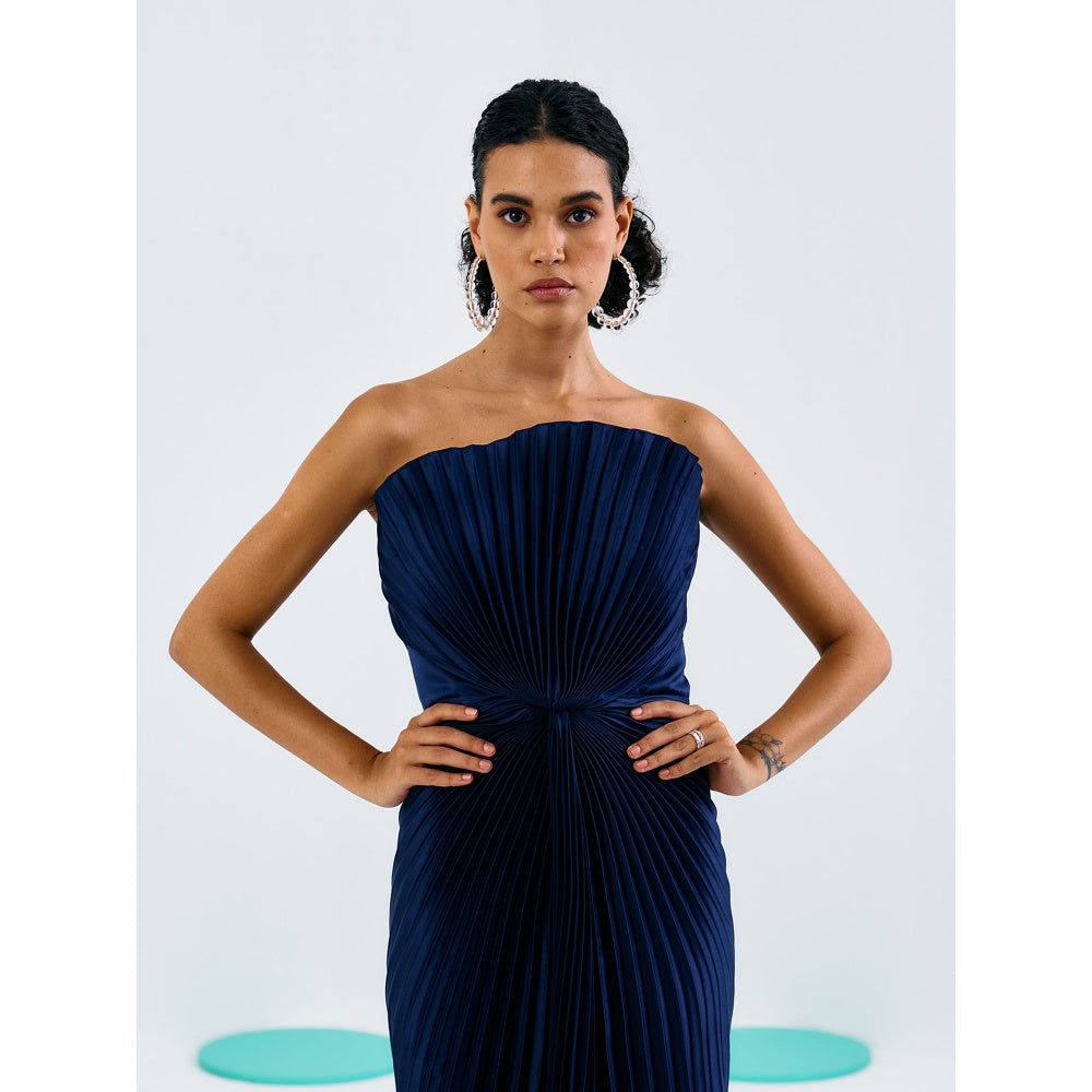 Pleats by Aruni Blue Pleated Tube Gown