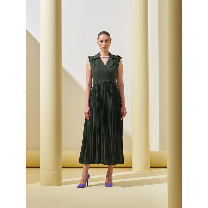 Pleats by Aruni Military Green Collar Gown