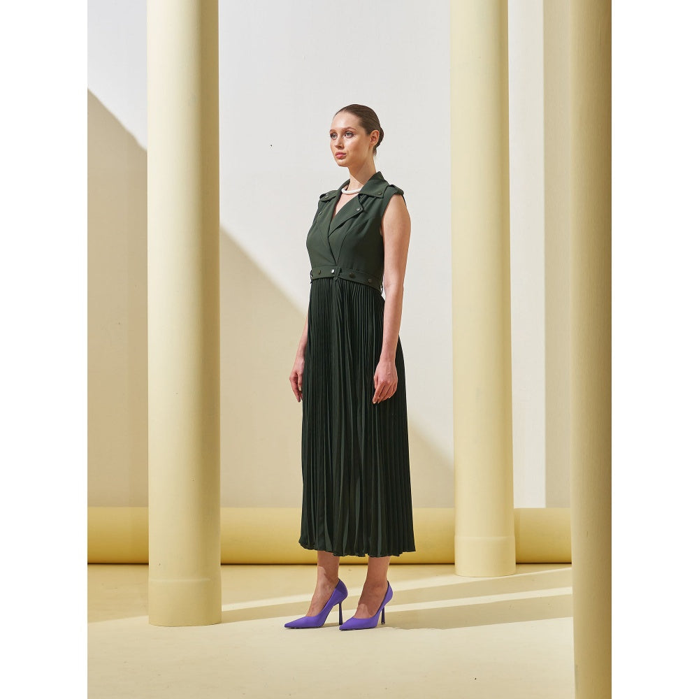 Pleats by Aruni Military Green Collar Gown