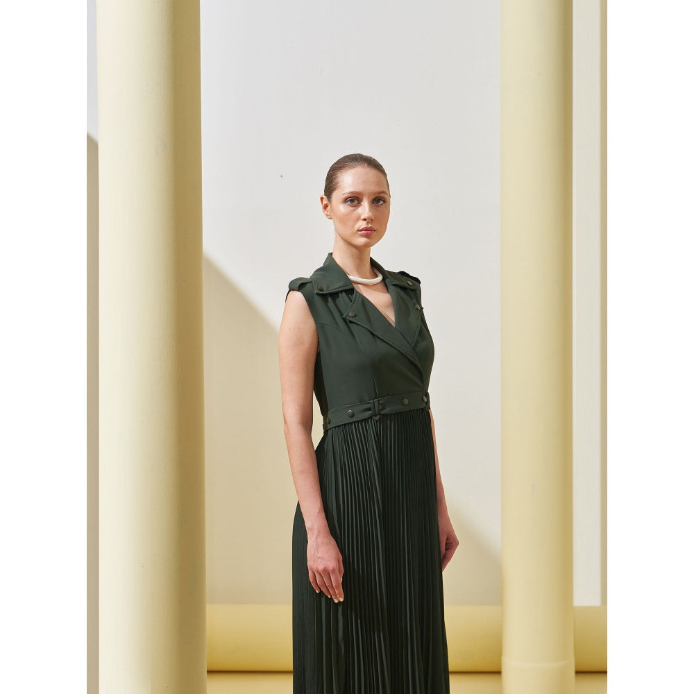 Pleats by Aruni Military Green Collar Gown