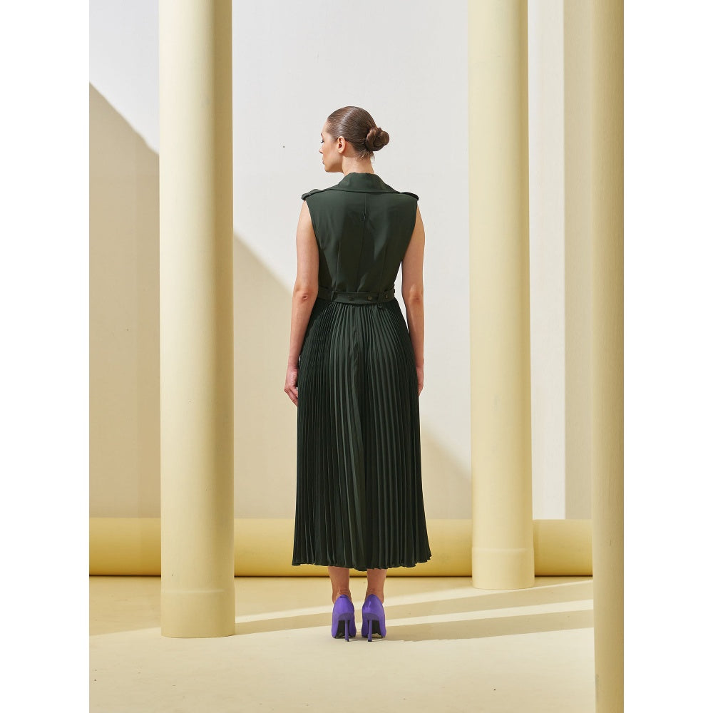 Pleats by Aruni Military Green Collar Gown