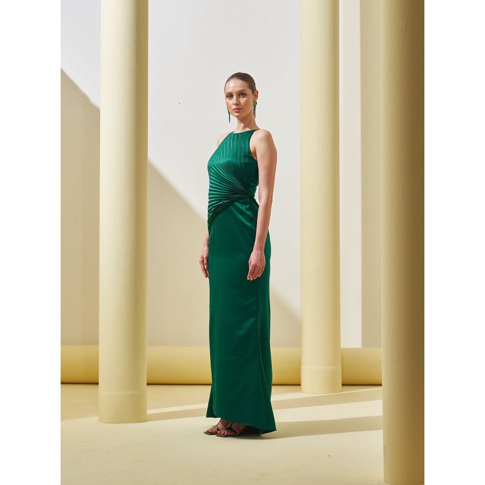 Pleats by Aruni Green Pleated Drape Gown