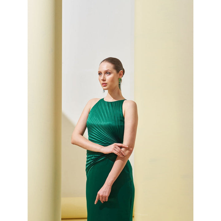 Pleats by Aruni Green Pleated Drape Gown