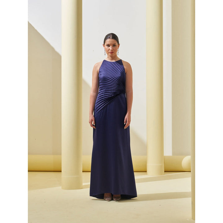 Pleats by Aruni Navy Blue Pleated Drape Gown