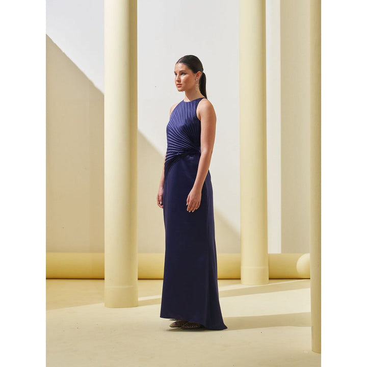 Pleats by Aruni Navy Blue Pleated Drape Gown