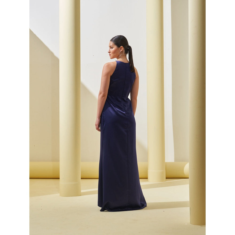 Pleats by Aruni Navy Blue Pleated Drape Gown