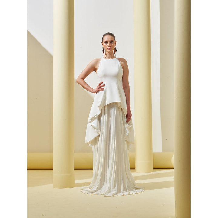 Pleats by Aruni White Peplum Pleated Gown