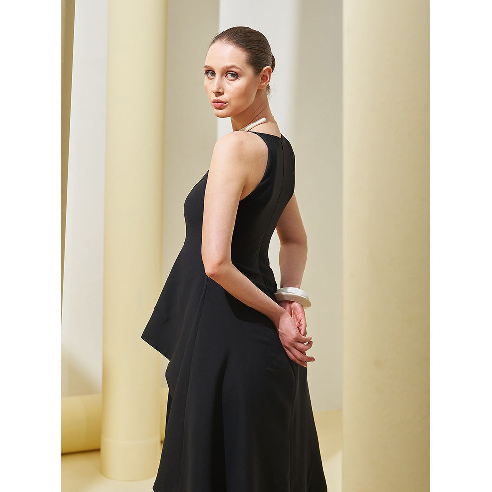 Pleats by Aruni Black Peplum Pleated Gown